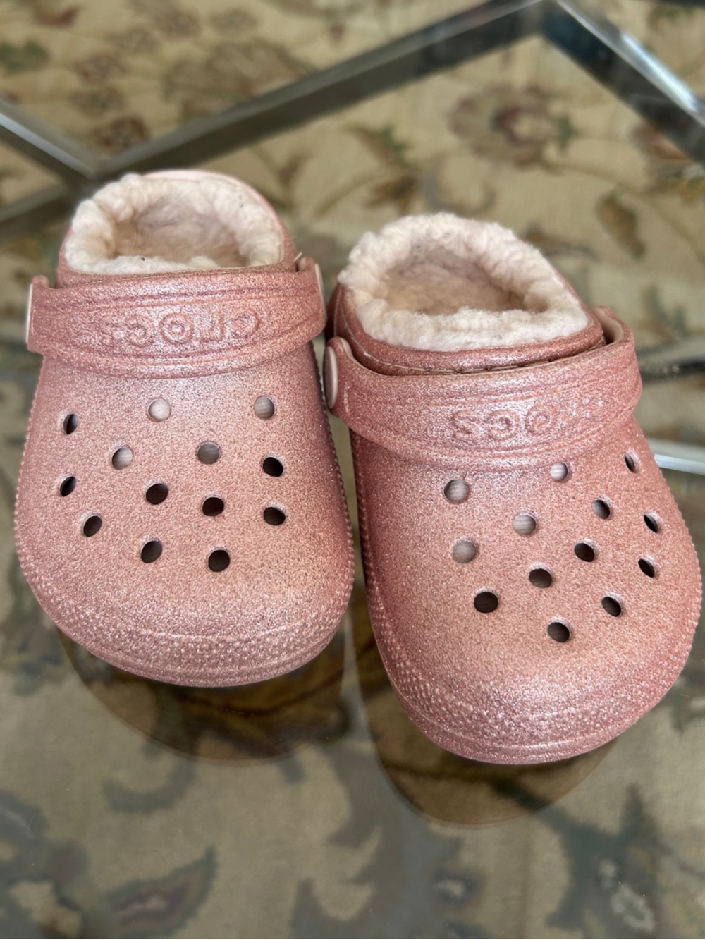 CROCS Kids Metallic Rose Gold Glitter Lined Clog